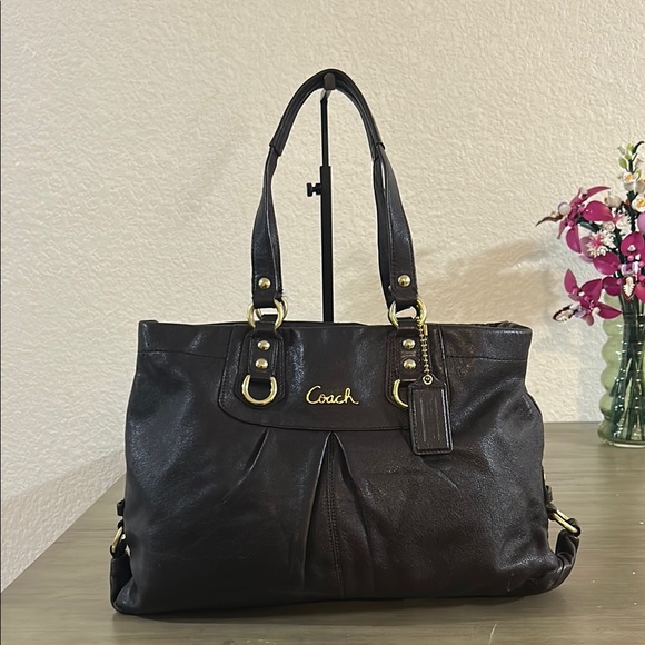 Coach Handbags - Coach F15513 Brown Leather Ashley Shoulder Bag Handbag Tote Purse
